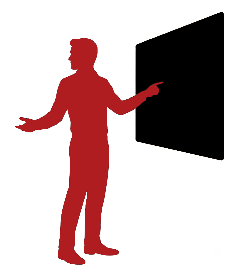 An educator pointing at a screen